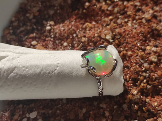 Bague Opale éthiopienne et argent sterling réglable